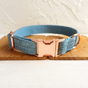  DC071 The Sky Blue Suit Dog Bow Tie Collar and Leash Set rose gold (3)