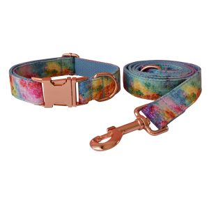  DCA080 Blue Back Rose Gold Dog Bow Tie Collar and Leash (2)