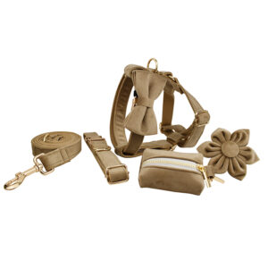 DCA134 Flaxen Yellow Velvet Dog Collar Leash and harness set 6 → AmazpetSupplies.com DCA134 Flaxen Yellow Velvet Dog Collar Leash and harness set 6