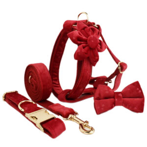 DCA141 Red Heart Velvet Dog Collar Leash and Harness Set 9 → AmazpetSupplies.com DCA141 Red Heart Velvet Dog Collar Leash and Harness Set 9